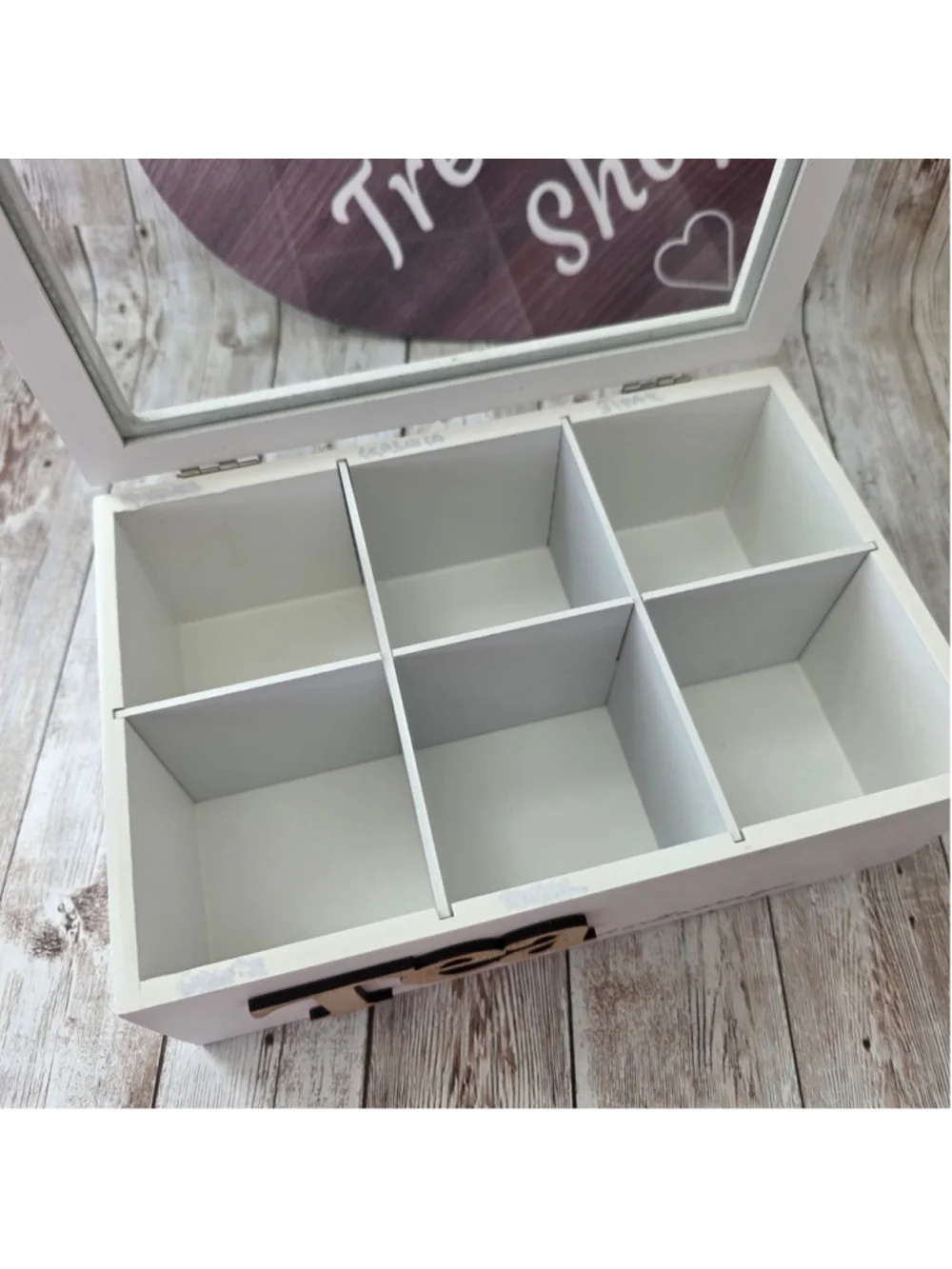 Tea Storage Box with 6 Compartments, White and Brown